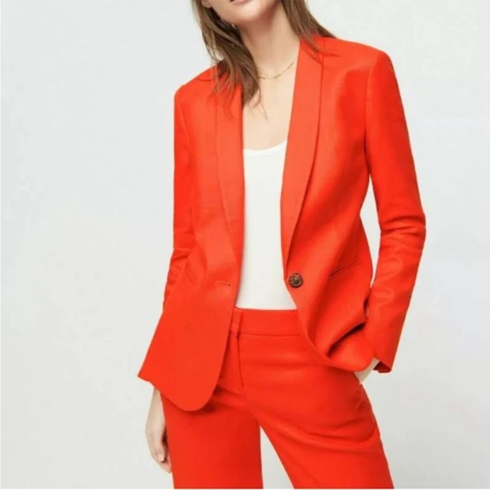 NWT J Crew Orange Suit Oversized Parke Blazer Linen Modern Fitted Style Size 0